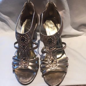 Gold sequin strapping heels